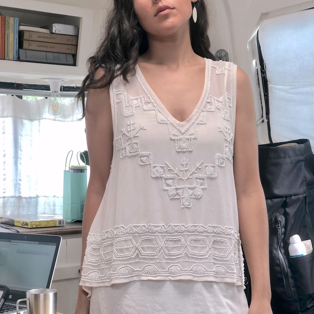 Free People Pale Pink Beaded Tank Top